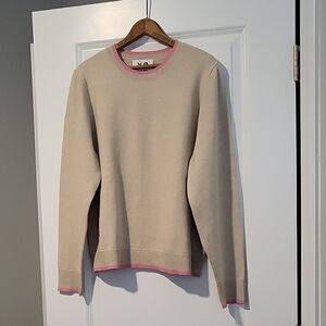 Chic Beige Sweater with Pink Trim